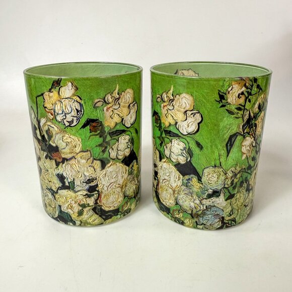 Van Gogh Roses Glass Candle Holders Set Of 2 - Picture 1 of 5